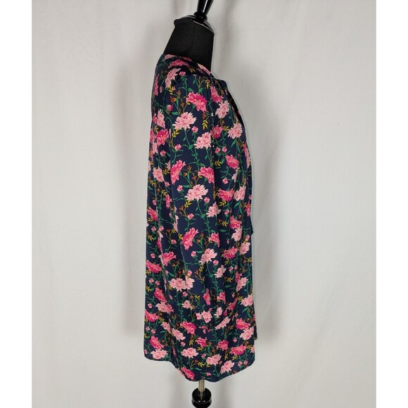 Old Navy Dress M Women's Blue Floral Long Sleeve Tie Neck Satin Shift - Picture 4 of 7